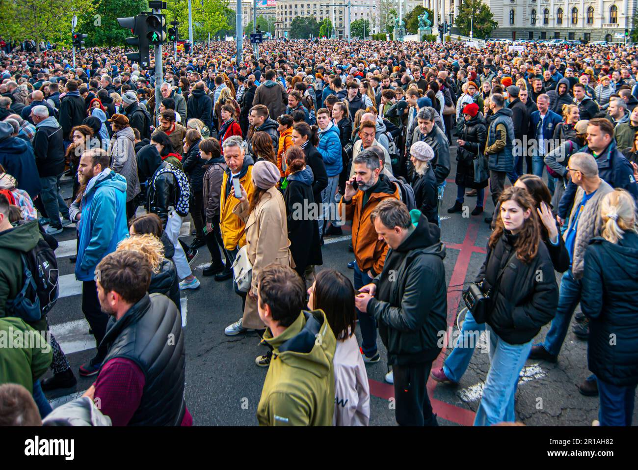 12. Mai 2023, Belgrad, Serbien, Protest gegen Gewalt, die durch Massenschießereien in der Belgrader Schule und in Mladenovac, Stadt bei Belgrad, ausgelöst wurde Stockfoto