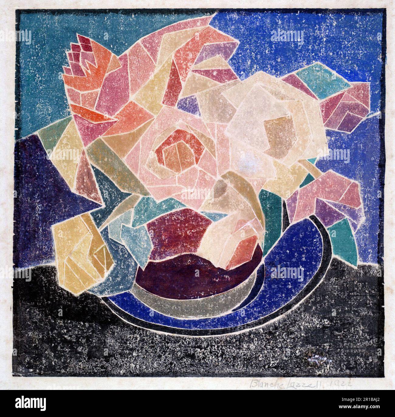 Juni-Rosen - abstraktes Stilleben der Blumen in Vase - Blanche Lazzell 1922 Stockfoto