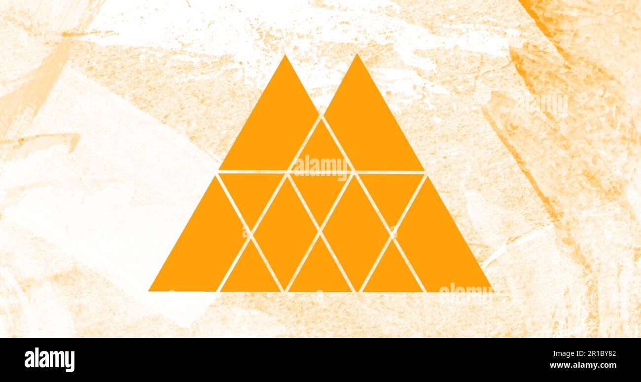 Die Zusammensetzung gelber Dreiecke über einen verseuchten gelben Hintergrund Stockfoto