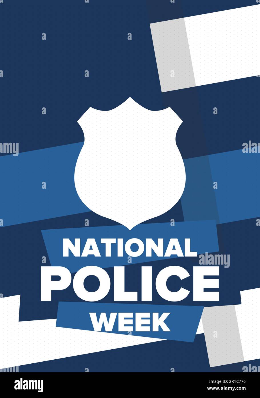 National Police Week im Mai. Gefeiert in den USA. Zu Ehren des Polizeihelden. Polizeimarke. Offiziere Memorial Day Poster. Vektordarstellung Stock Vektor