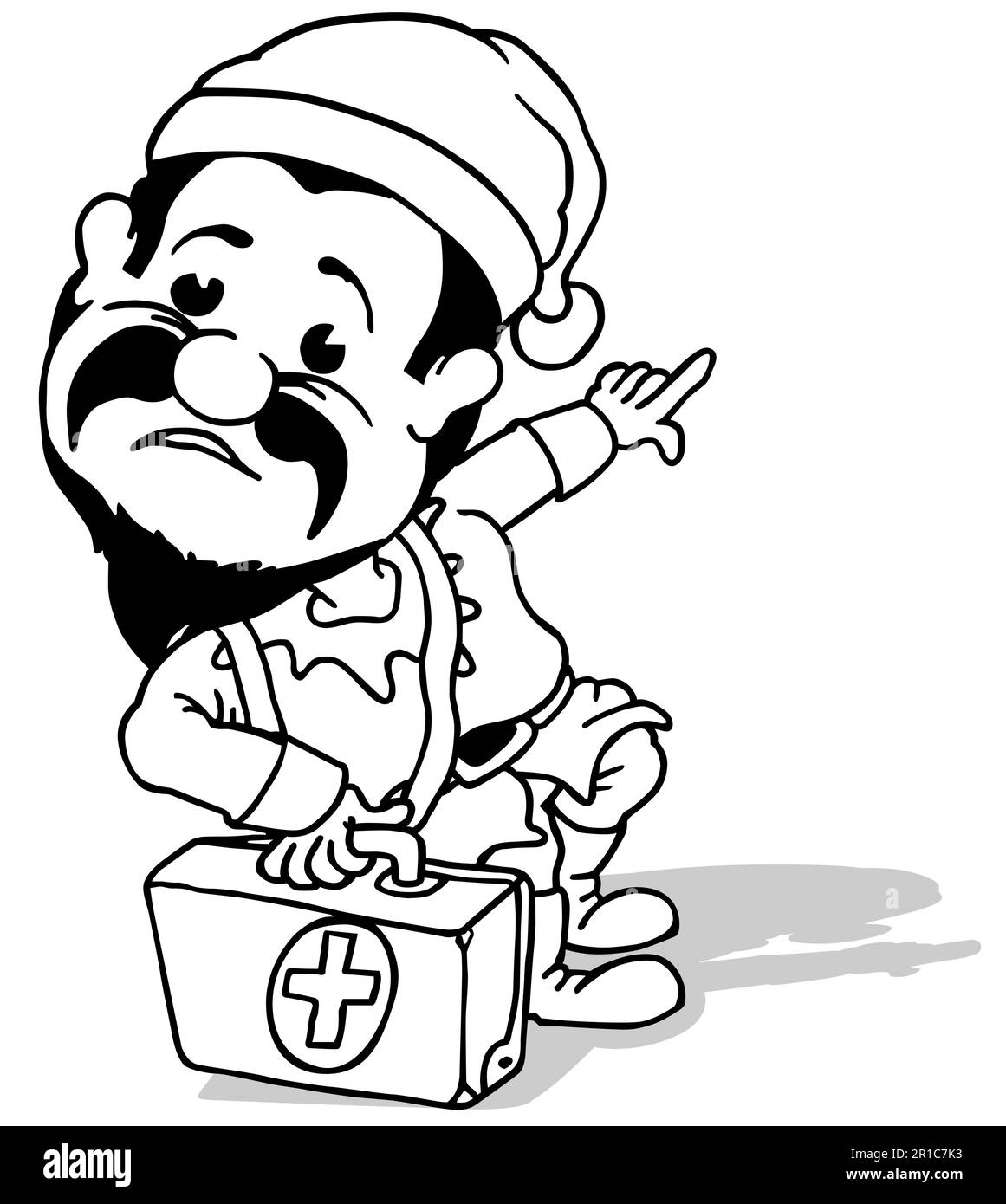 Zeichnung eines Sanitäters als bärtiger Zwerg Stock Vektor