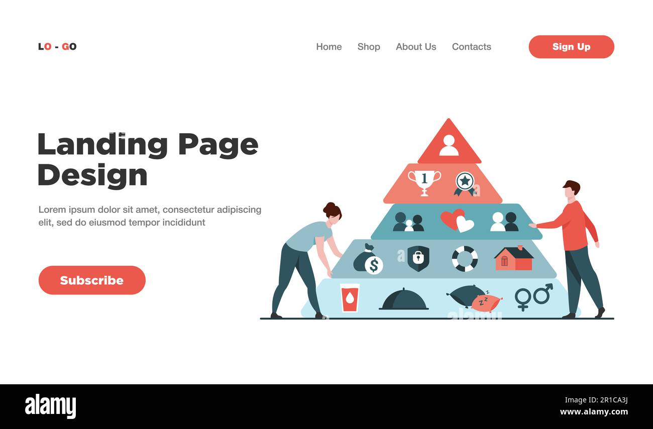 Winzige Menschen in der Nähe der Maslow-Pyramide Stock Vektor