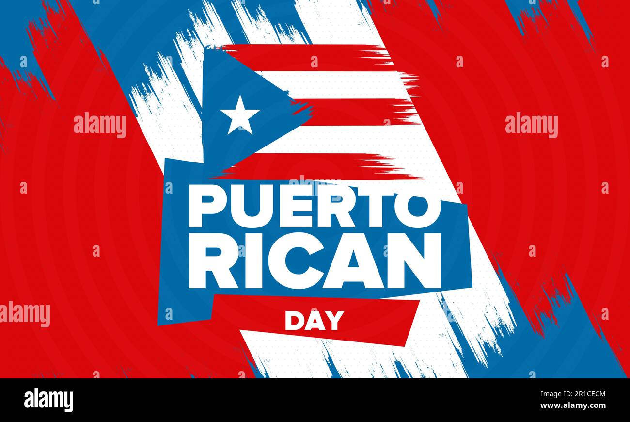 Puerto-Ricanischer Tag. Landesweite frohe Feiertage. Festival und Parade zu Ehren der Unabhängigkeit und Freiheit. Puerto-Rico-Flagge. lateinamerikanisch. Vektorposter Stock Vektor