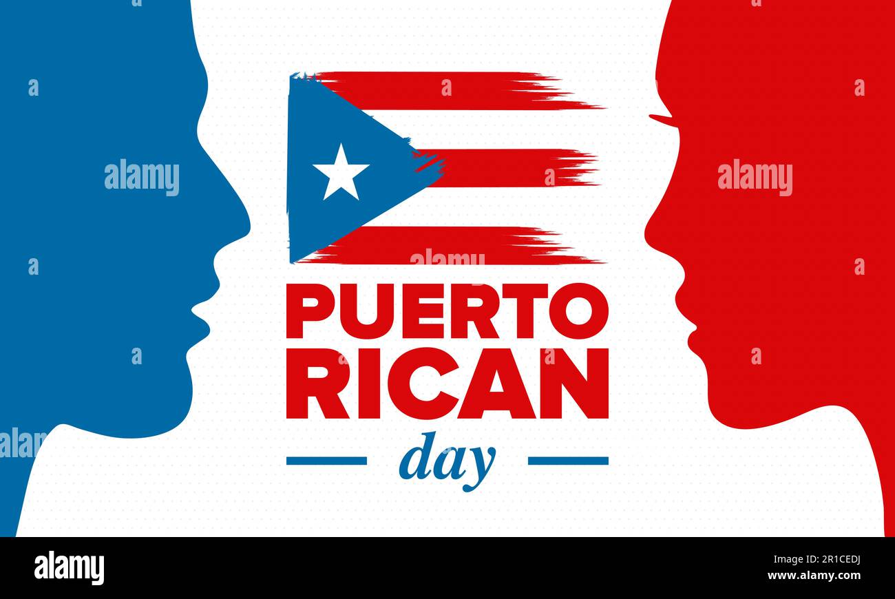 Puerto-Ricanischer Tag. Landesweite frohe Feiertage. Festival und Parade zu Ehren der Unabhängigkeit und Freiheit. Puerto-Rico-Flagge. lateinamerikanisch. Vektorposter Stock Vektor