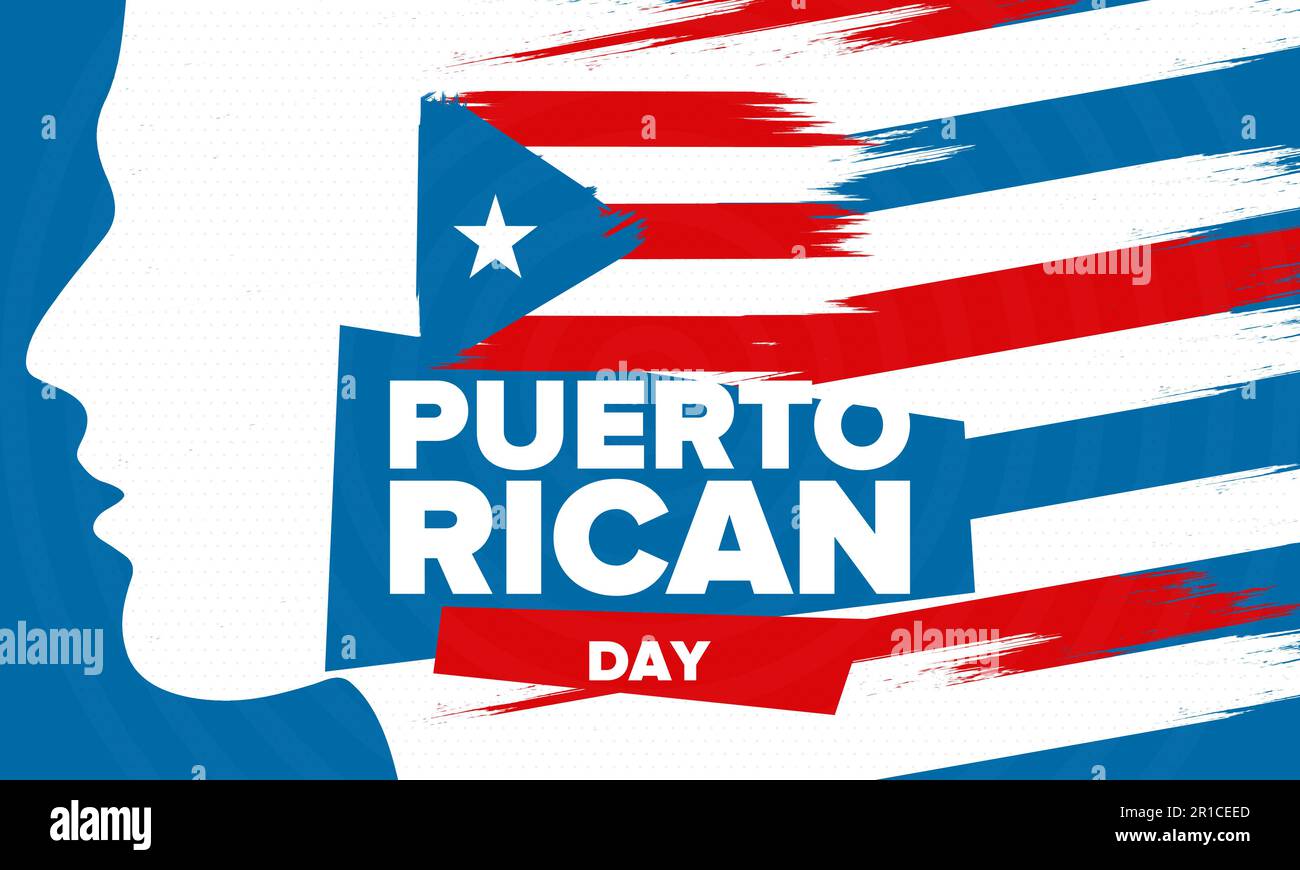 Puerto-Ricanischer Tag. Landesweite frohe Feiertage. Festival und Parade zu Ehren der Unabhängigkeit und Freiheit. Puerto-Rico-Flagge. lateinamerikanisch. Vektorposter Stock Vektor