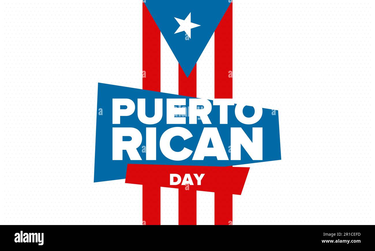 Puerto-Ricanischer Tag. Landesweite frohe Feiertage. Festival und Parade zu Ehren der Unabhängigkeit und Freiheit. Puerto-Rico-Flagge. lateinamerikanisch. Vektorposter Stock Vektor
