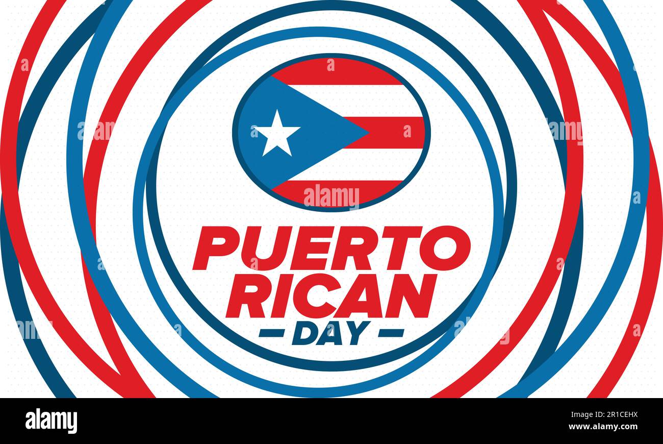 Puerto-Ricanischer Tag. Landesweite frohe Feiertage. Festival und Parade zu Ehren der Unabhängigkeit und Freiheit. Puerto-Rico-Flagge. lateinamerikanisch. Vektorposter Stock Vektor