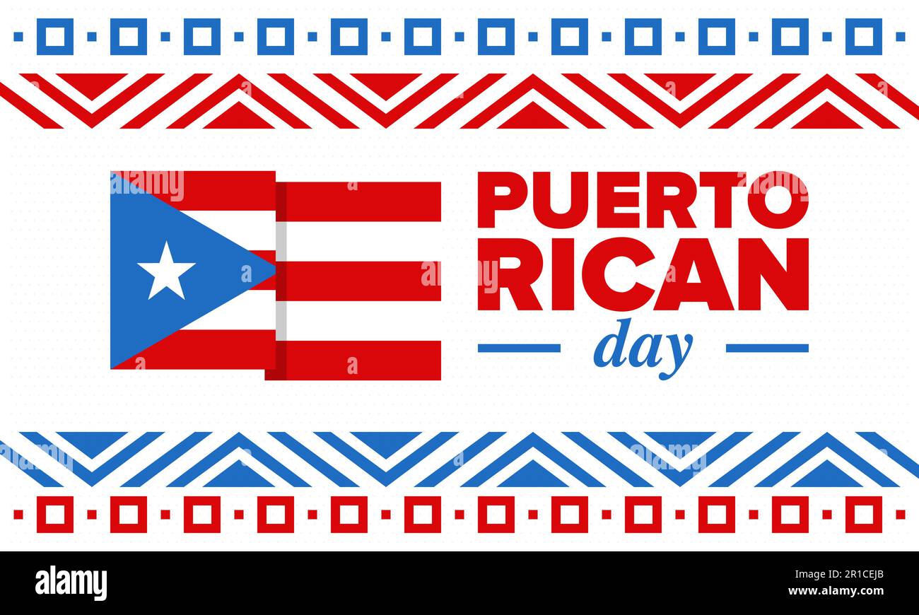 Puerto-Ricanischer Tag. Landesweite frohe Feiertage. Festival und Parade zu Ehren der Unabhängigkeit und Freiheit. Puerto-Rico-Flagge. lateinamerikanisch. Vektorposter Stock Vektor