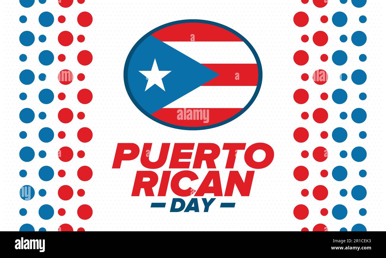 Puerto-Ricanischer Tag. Landesweite frohe Feiertage. Festival und Parade zu Ehren der Unabhängigkeit und Freiheit. Puerto-Rico-Flagge. lateinamerikanisch. Vektorposter Stock Vektor