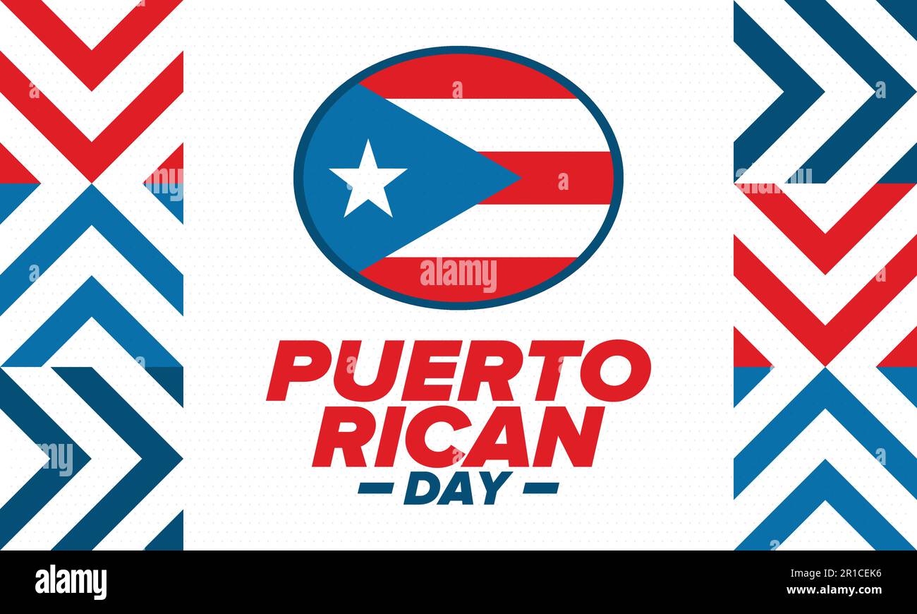 Puerto-Ricanischer Tag. Landesweite frohe Feiertage. Festival und Parade zu Ehren der Unabhängigkeit und Freiheit. Puerto-Rico-Flagge. lateinamerikanisch. Vektorposter Stock Vektor