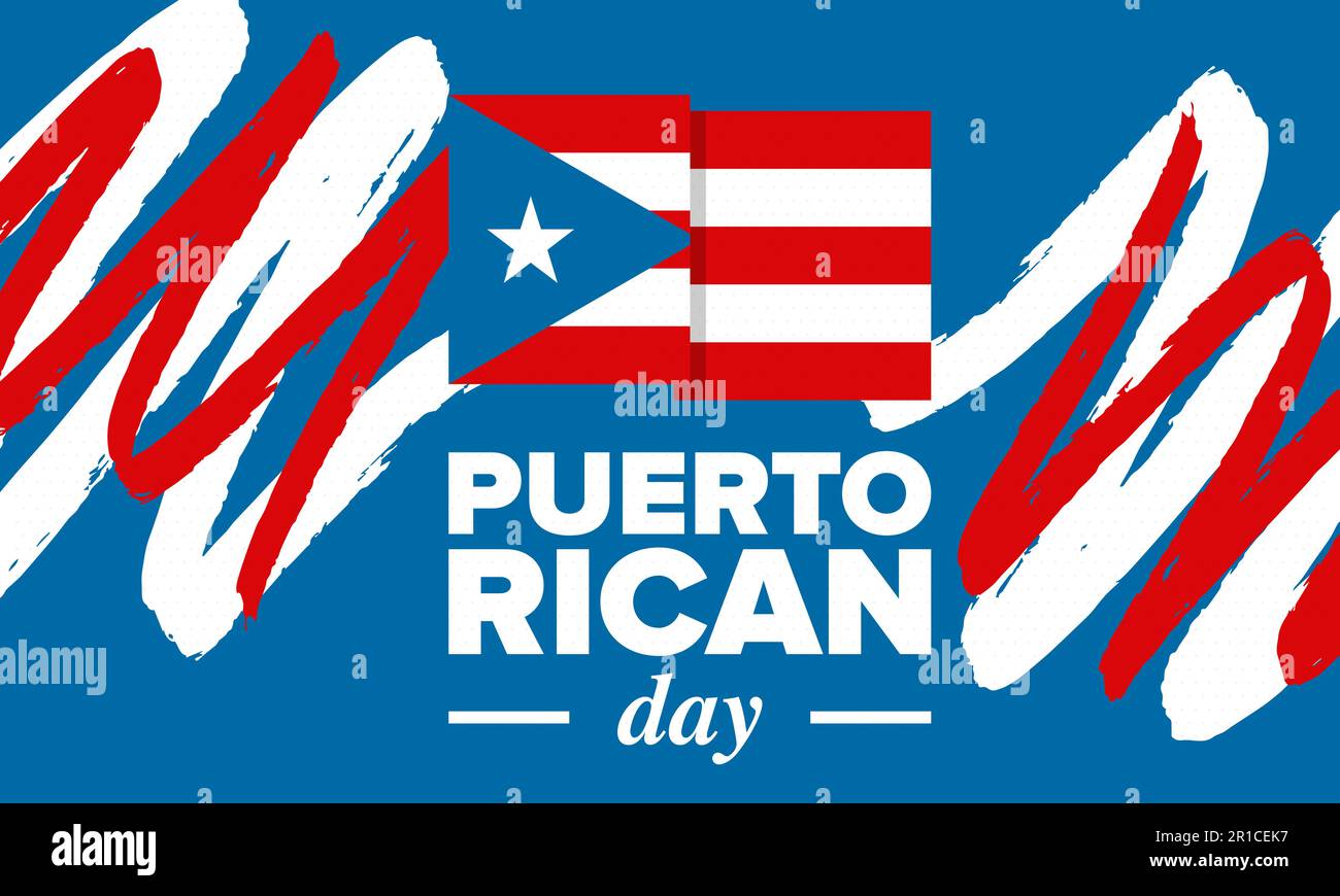 Puerto-Ricanischer Tag. Landesweite frohe Feiertage. Festival und Parade zu Ehren der Unabhängigkeit und Freiheit. Puerto-Rico-Flagge. lateinamerikanisch. Vektorposter Stock Vektor