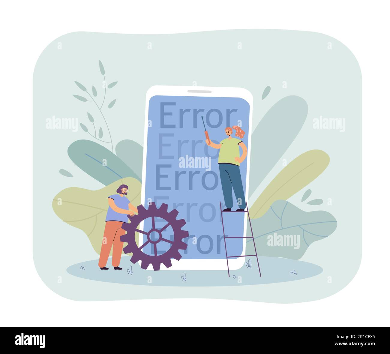 Winzige Leute, die Fehler bei der Telefonanwendung beheben Stock Vektor
