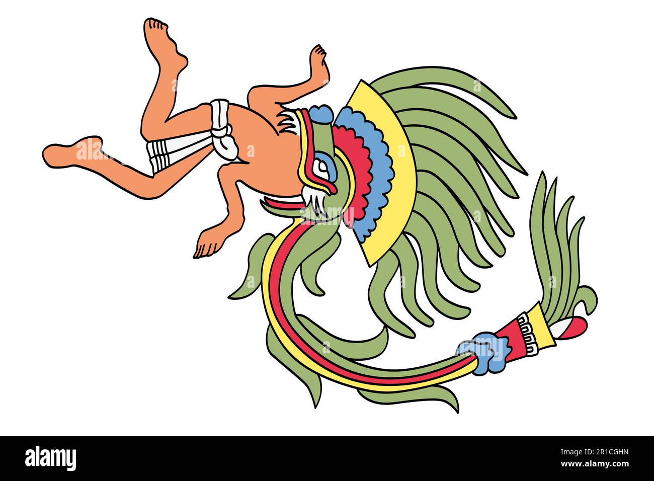 Quetzalcoatl als gefiederte Schlange, aztekischer gott. Die plumpe Schlange ist der Doppelnatur der Gottheit verfallen. Stockfoto