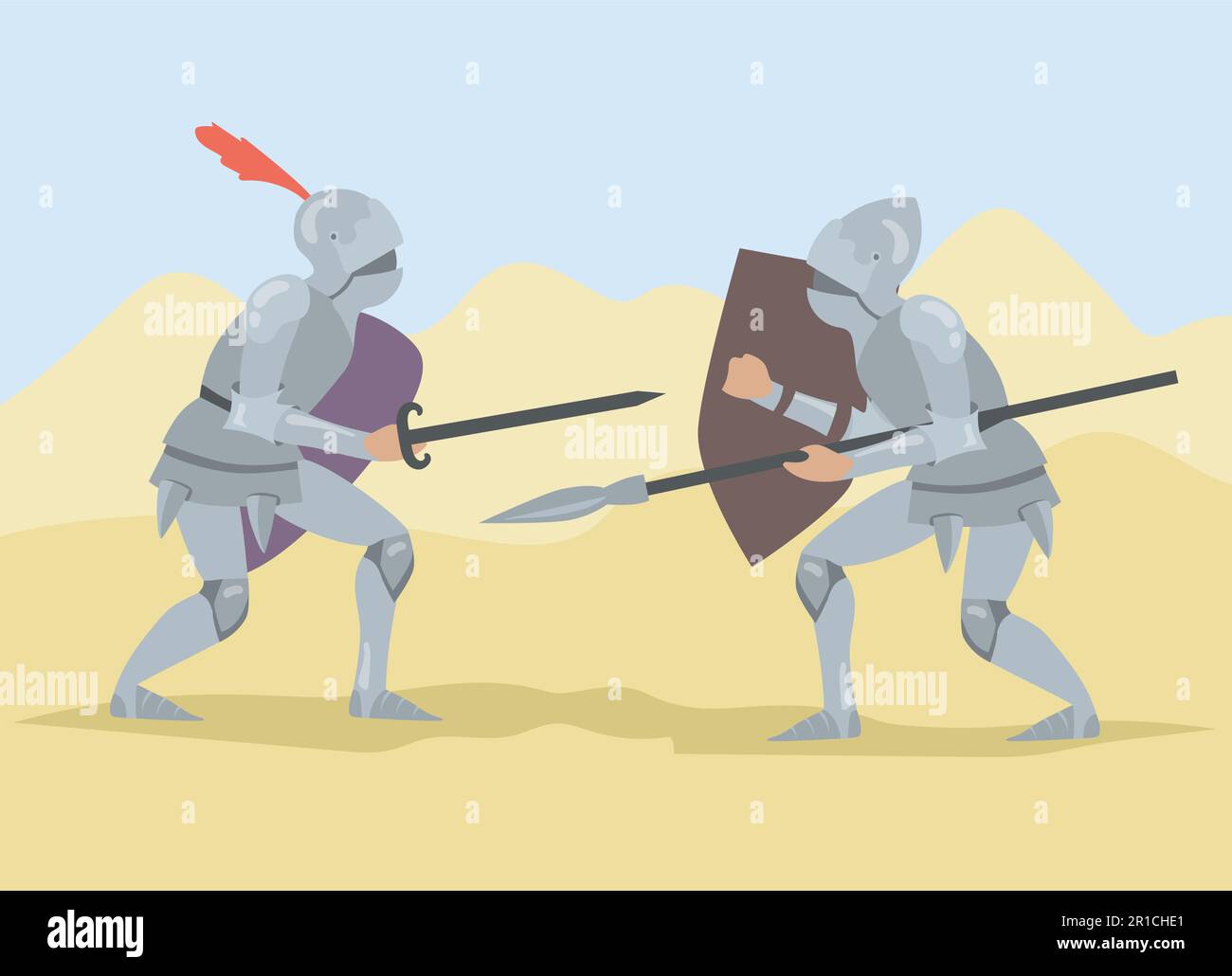 Ritter kämpfen mit Schwert und Speer und halten Schilde Stock-Vektorgrafik  - Alamy