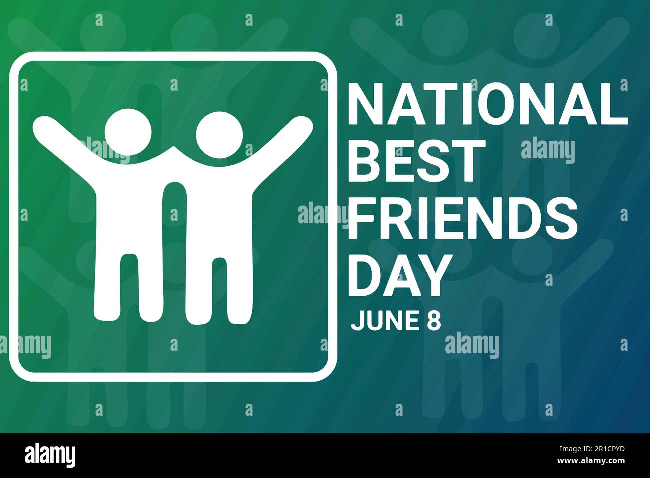 Typografie-Poster zum National Best Friends Day mit Silhouetten auf grünem Hintergrund. Juni 8. Vektordarstellung Stock Vektor