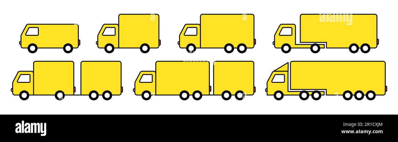 LKW-Symbolsatz. Fracht, Liefersymbol. Schneller Lieferwagen. Symbole für Zustellungsdienste. Expressversand Stock Vektor