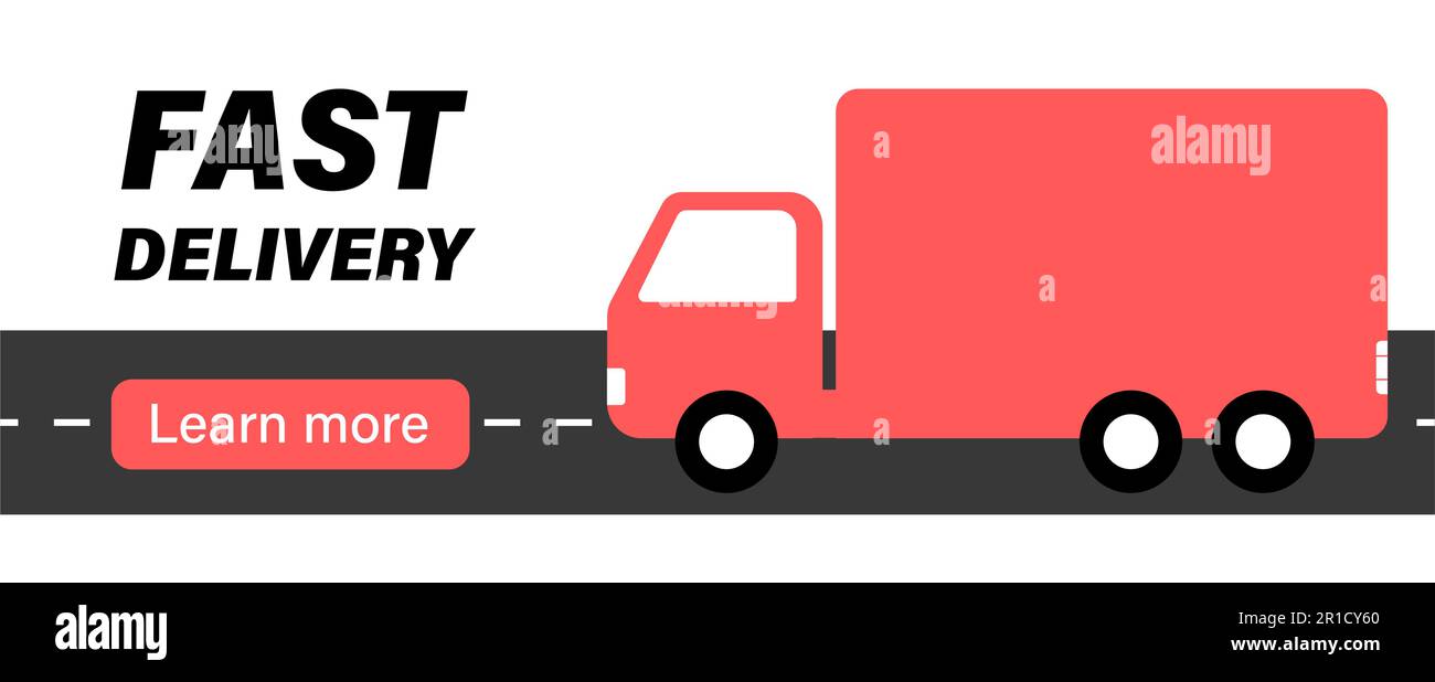 Poster für Liefer- und Transportunternehmen. Konzept der Landing-Page in der Themenanwendung „Delivery Service“. Flaches Cartoon-Design mit einem roten Stock Vektor