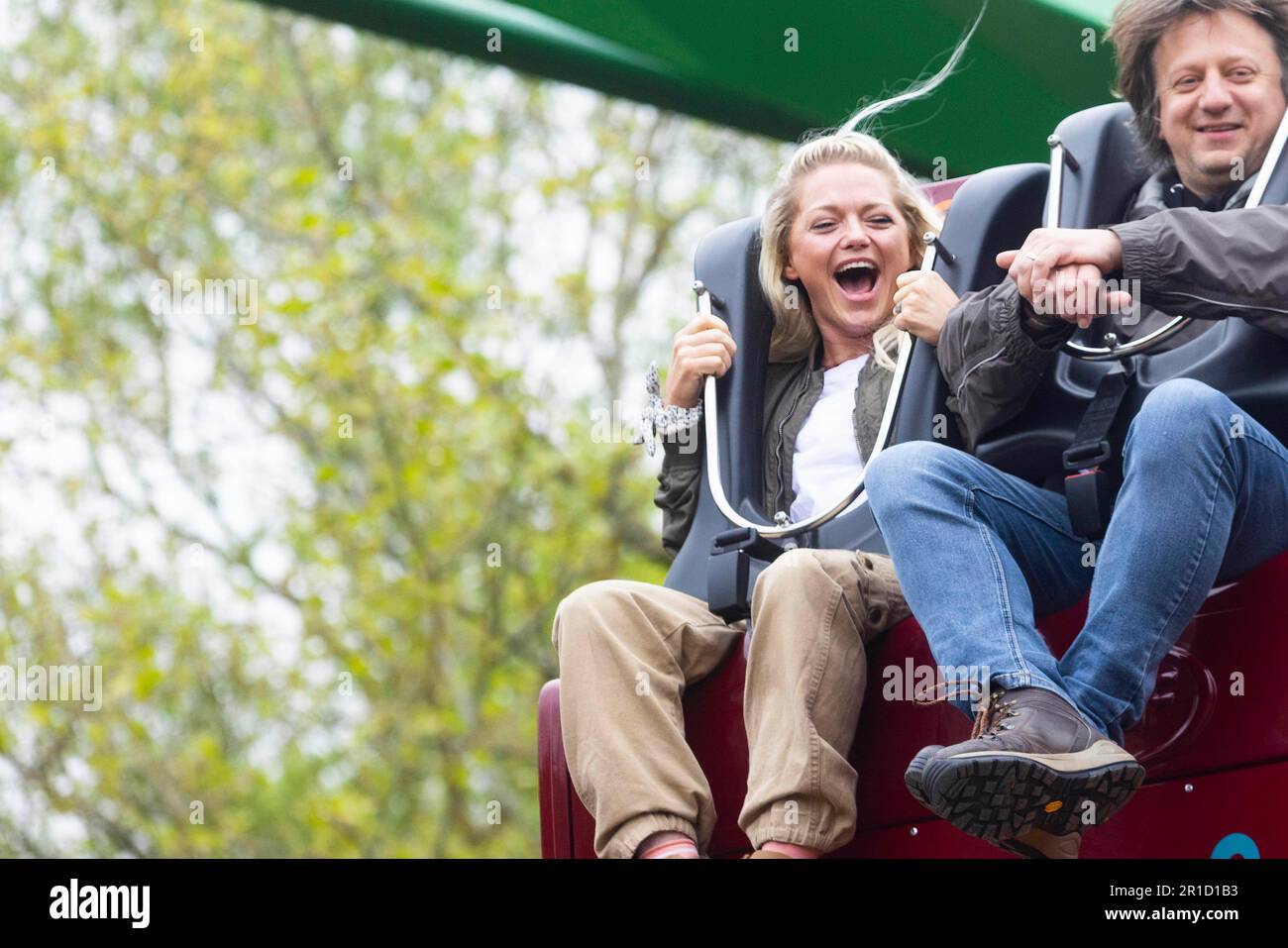 Hannah Spearritt bei der Eröffnung des neuen Themenlandes World of Jumanji im Chessington World of Adventures Resort im Südwesten Londons, das am Montag für die Öffentlichkeit geöffnet ist. Foto: Samstag, 13. Mai 2023. Stockfoto