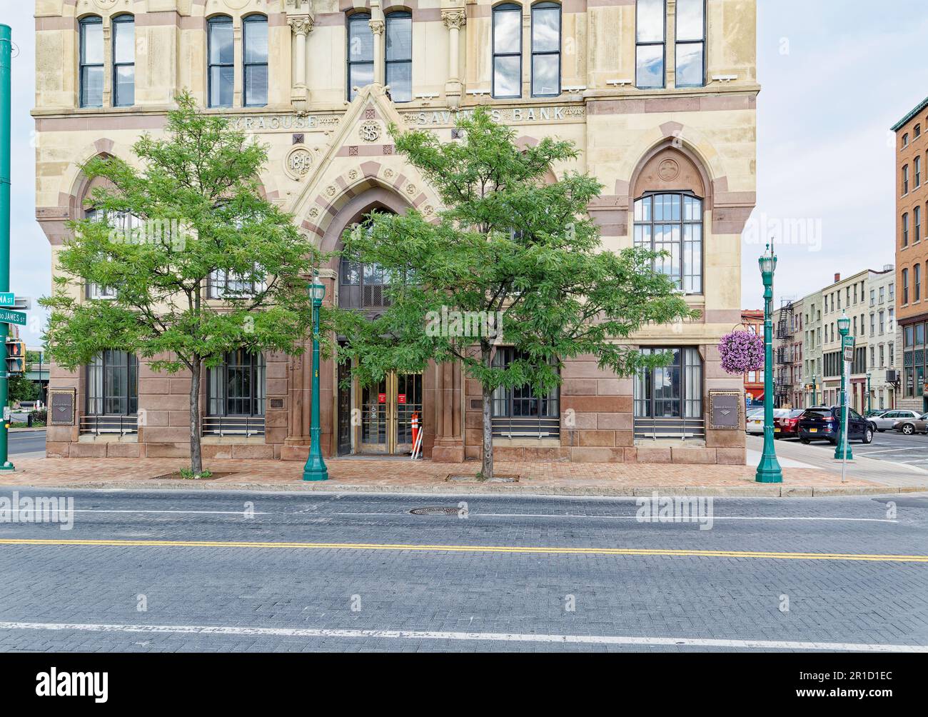 Die Bank of America befindet sich jetzt im Syracuse Savings Bank Building am Clinton Square, dem ehemaligen Pfad des Erie Canal. Stockfoto