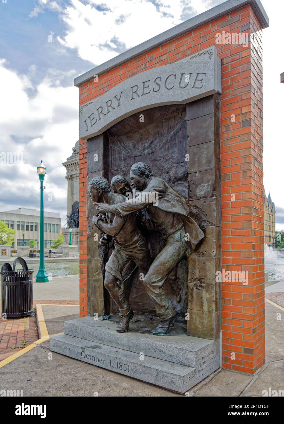 Das Jerry Rescue Monument auf dem Clinton Square in Syracuse erinnert an die Befreiung eines Sklaven, der 1851 unter dem Gesetz über die flüchtige Sklavin wieder erobert wurde. Stockfoto