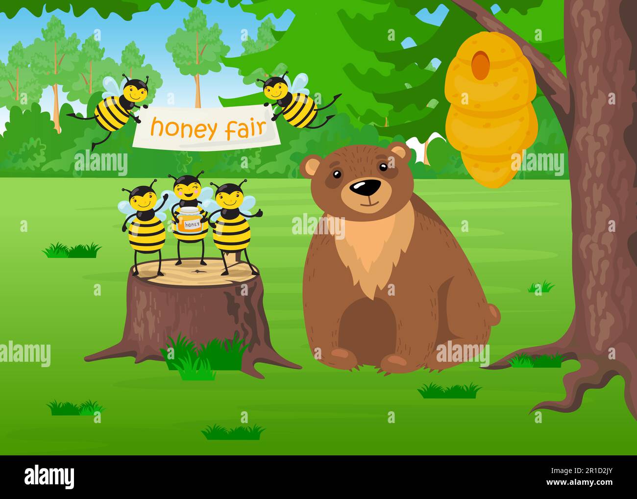 Honigmesse mit Bienen und Bären Stock Vektor