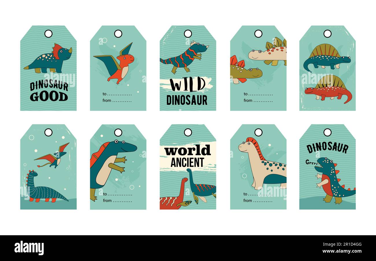 Wilde und süße Dino-Anhänger-Set Stock Vektor