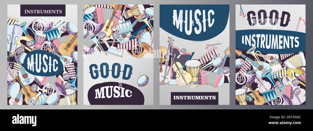 Trendige Posterdesigns mit Musikinstrumenten Stock Vektor