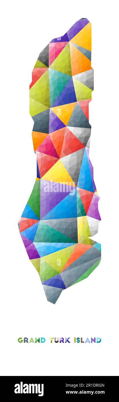 Grand Turk Island - farbenfrohe niedrige Poly-Insel-Form. Mehrfarbige geometrische Dreiecke. Modernes, trendiges Design. Vektordarstellung. Stock Vektor