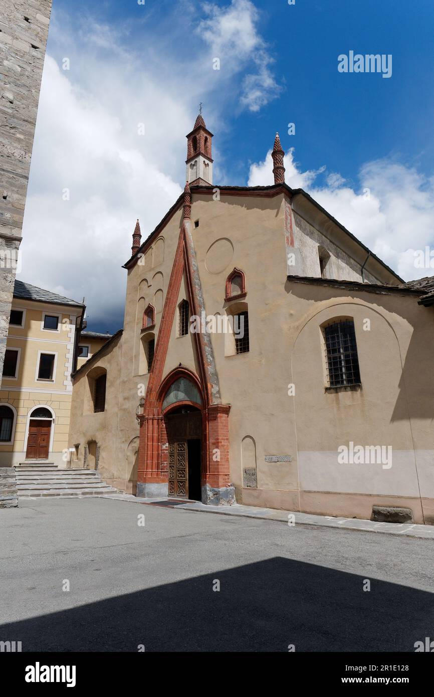 Die Stiftskirche von Saint Ursus, Aosta City, Aosta Valley, NW Italien Stockfoto