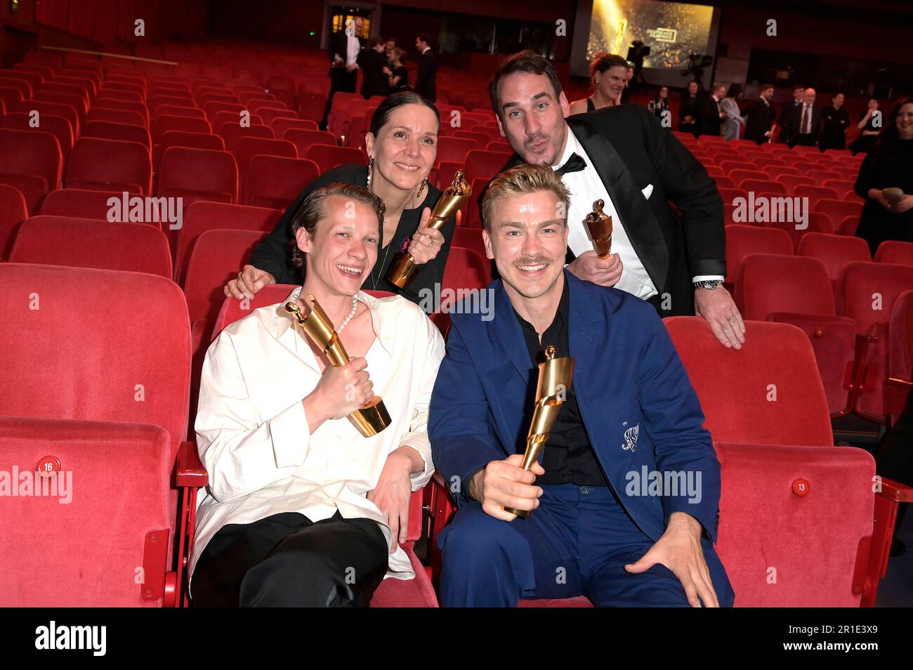 Felix Kammerer, Heike Merker, Albrecht Schuch und James Friend bei der 73. Verleihung des Deutschen Filmpreises 2023 im Theater am Potsdamer Platz. Berlin, 12.05.2023 Stockfoto