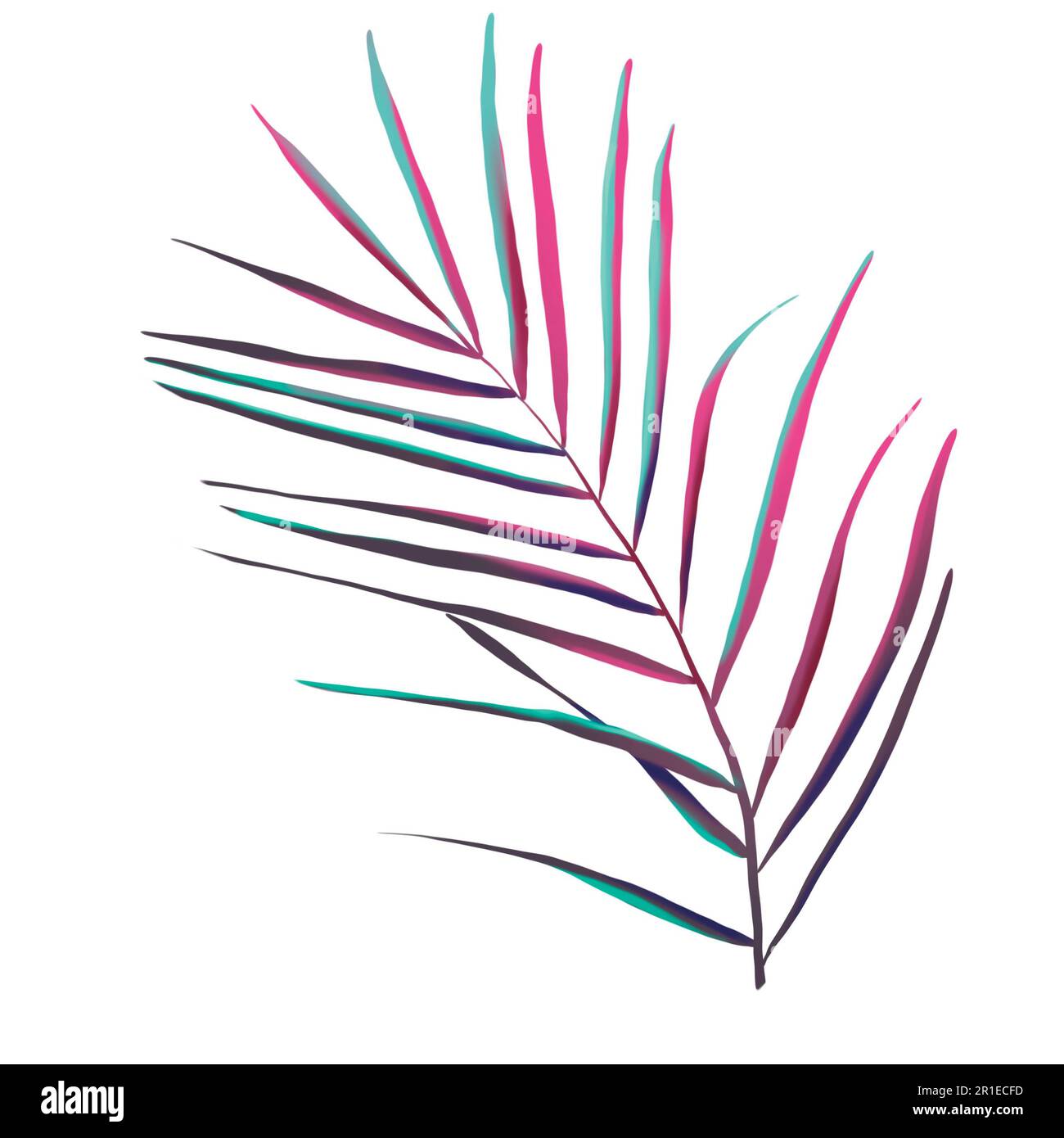Ein Satz Palmwedel. Farbenfrohe Aquarelle mit tropischen Blättern Stockfoto