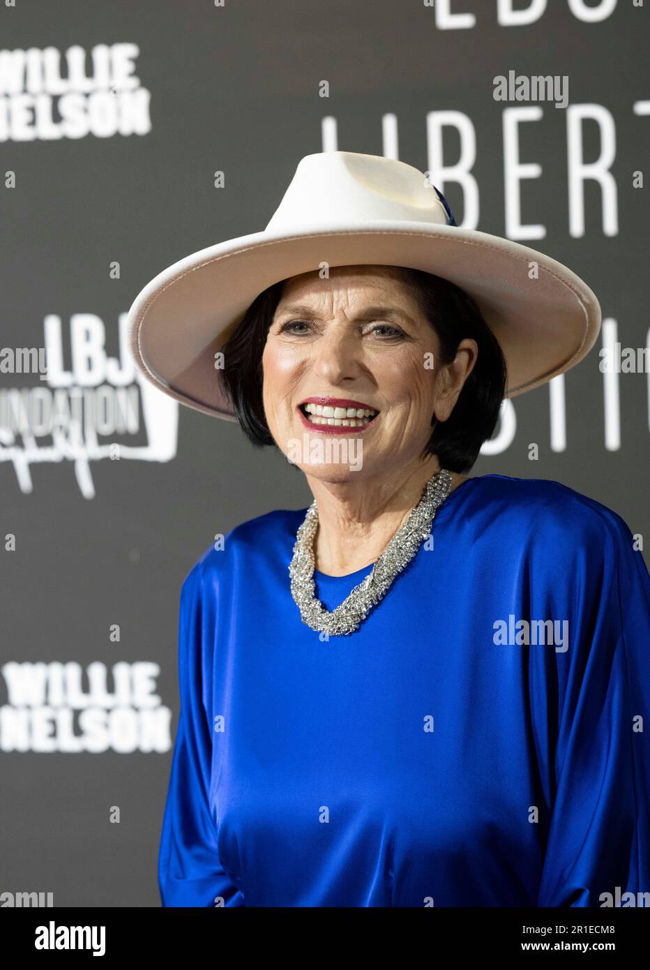 LUCI BAINES JOHNSON, Tochter des ehemaligen Präsidenten, posiert am 12. Mai 2023 beim LBJ Liberty Justice for All Award der Lyndon Baines Johnson Library auf dem roten Teppich. Der Preis 2023 wurde dem Sänger Willie Nelson (nicht gezeigt) anlässlich seines 90. Geburtstages verliehen. Stockfoto