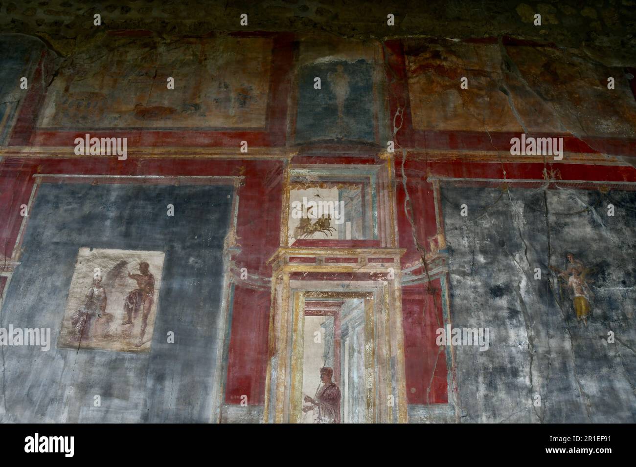 Dekorazione di parete di Villa romana di Pompei Stockfoto