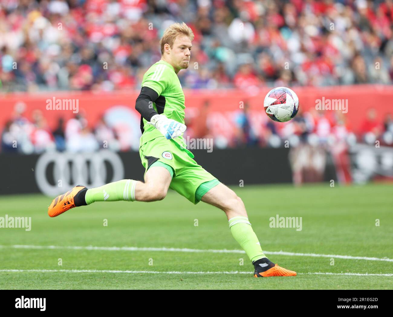Chicago, USA, 13. Mai 2023. Major League Soccer (MLS) Chicago Fire FC Torwart Chris Brady spielt gegen St. Louis CITY SC am Soldier Field in Chicago, IL, USA. Kredit: Tony Gadomski / All Sport Imaging / Alamy Live News Stockfoto