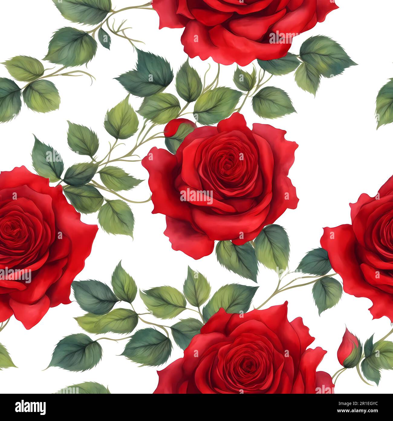 Rote Rosen in Aquarellfarben, nahtloses Muster Stockfoto