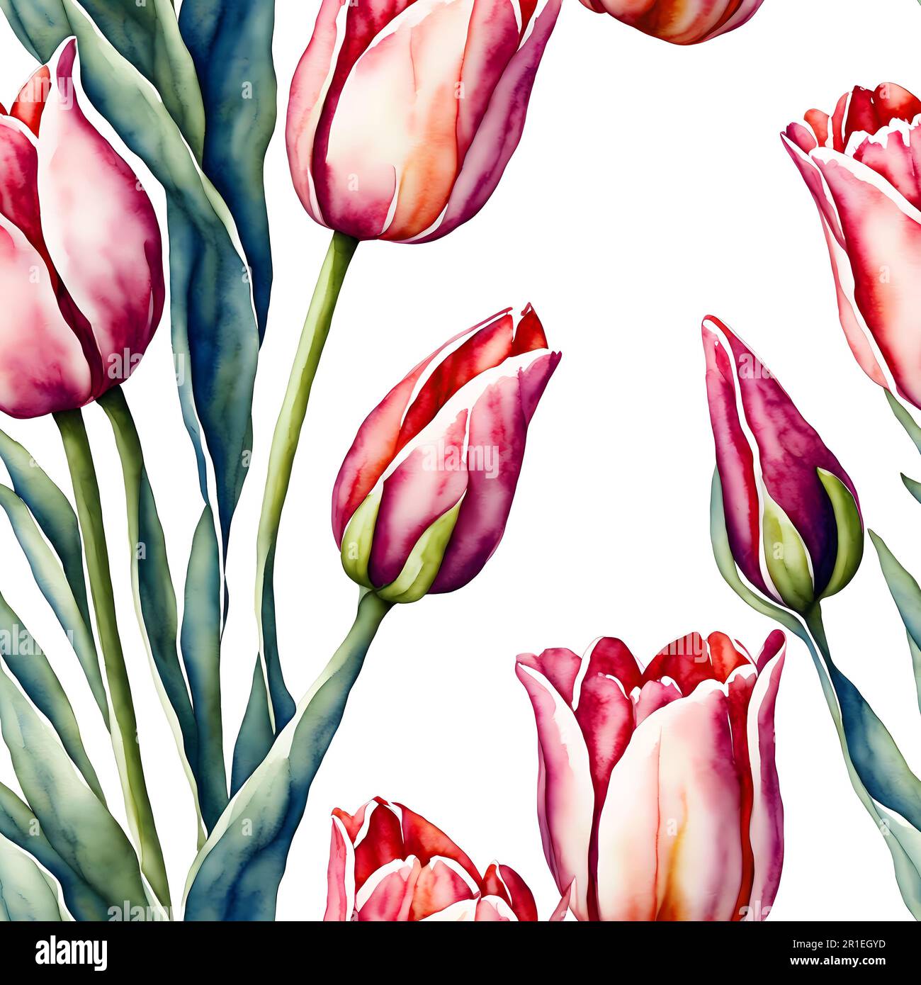 Aquarelle Tulpen mit nahtlosem Blumenmuster Stockfoto