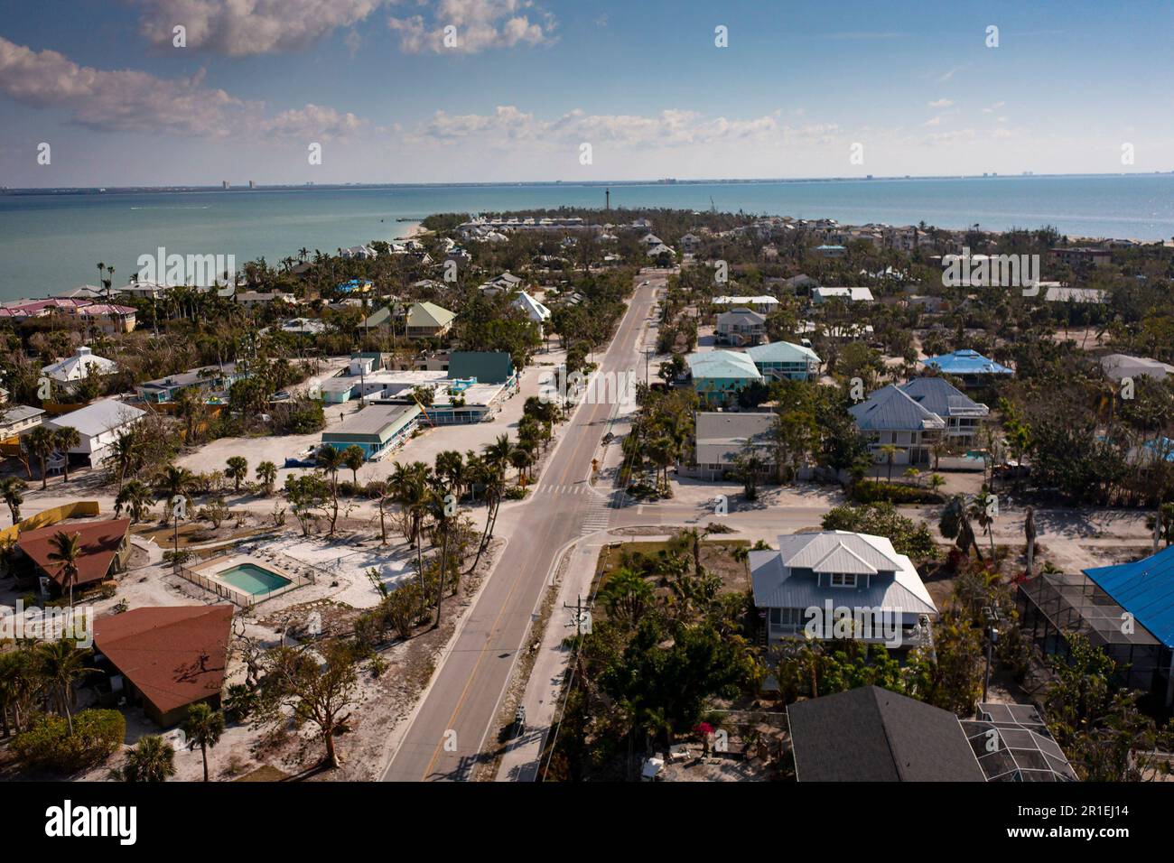 Unvergleichliche Aussicht auf Sanibel Island, Florida 5 Monate nach Hurrikan Ian Stockfoto