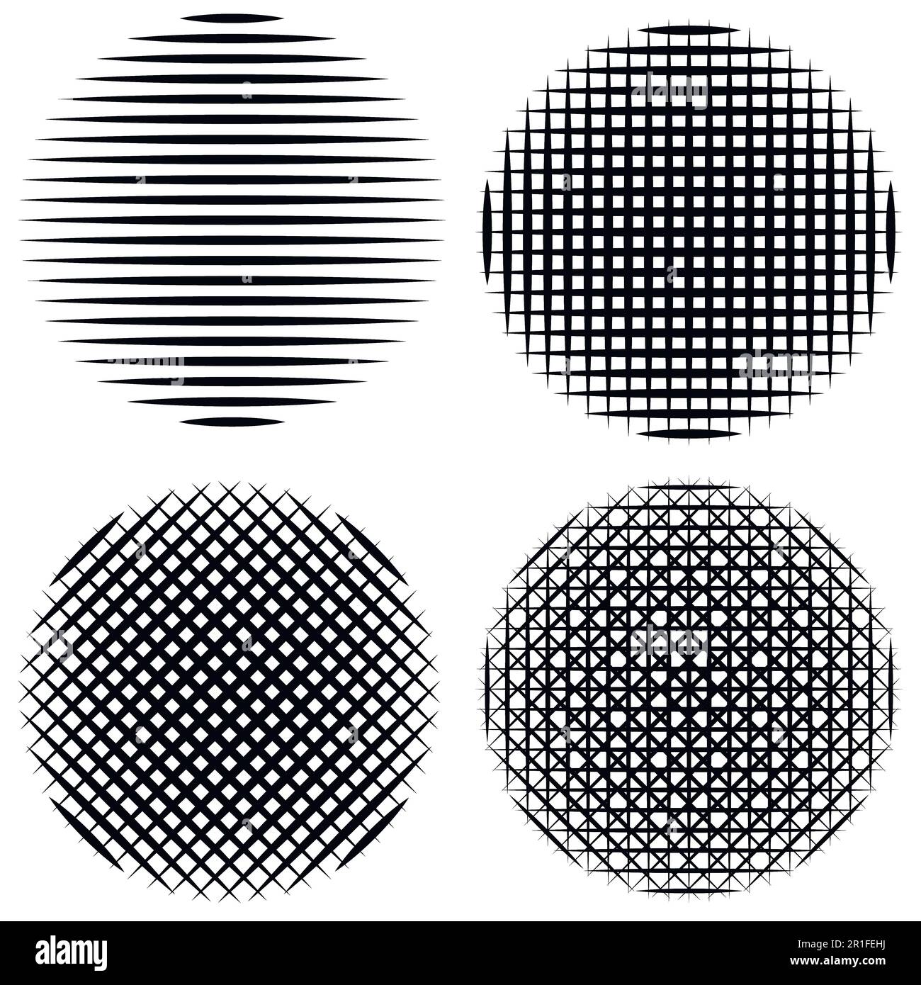 Legen Sie vertikale, horizontale, diagonale Streifen in kreisförmigen Kalligrafiepinsel-Vektor-Sonnenmandala für Comics und Manga fest Stock Vektor