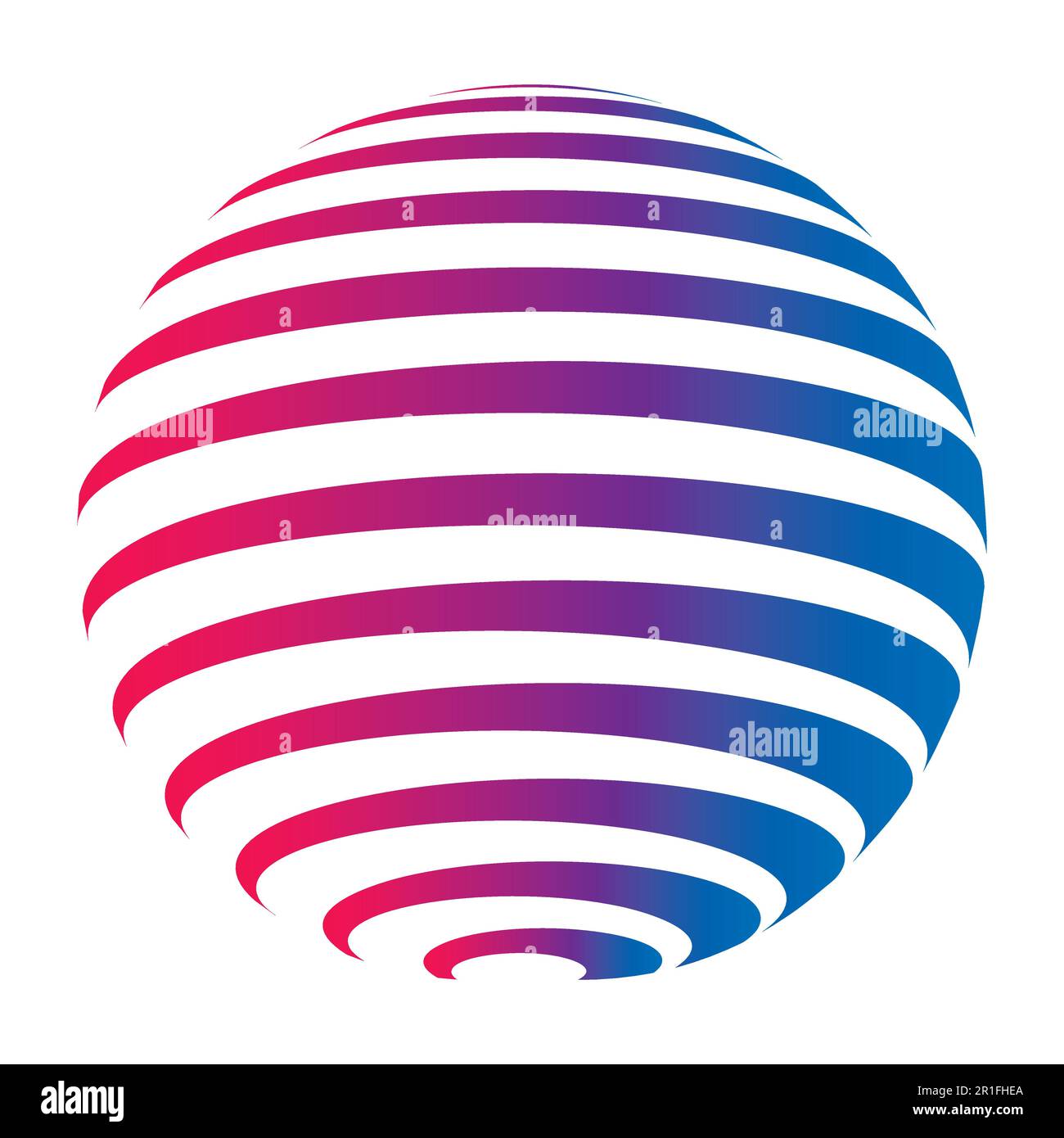 Kreis mit Firmenlogo, Kugel mit horizontalen Streifen mit Farbverlauf von Rot zu Blau, Vektorlogo Planet Earth Stock Vektor
