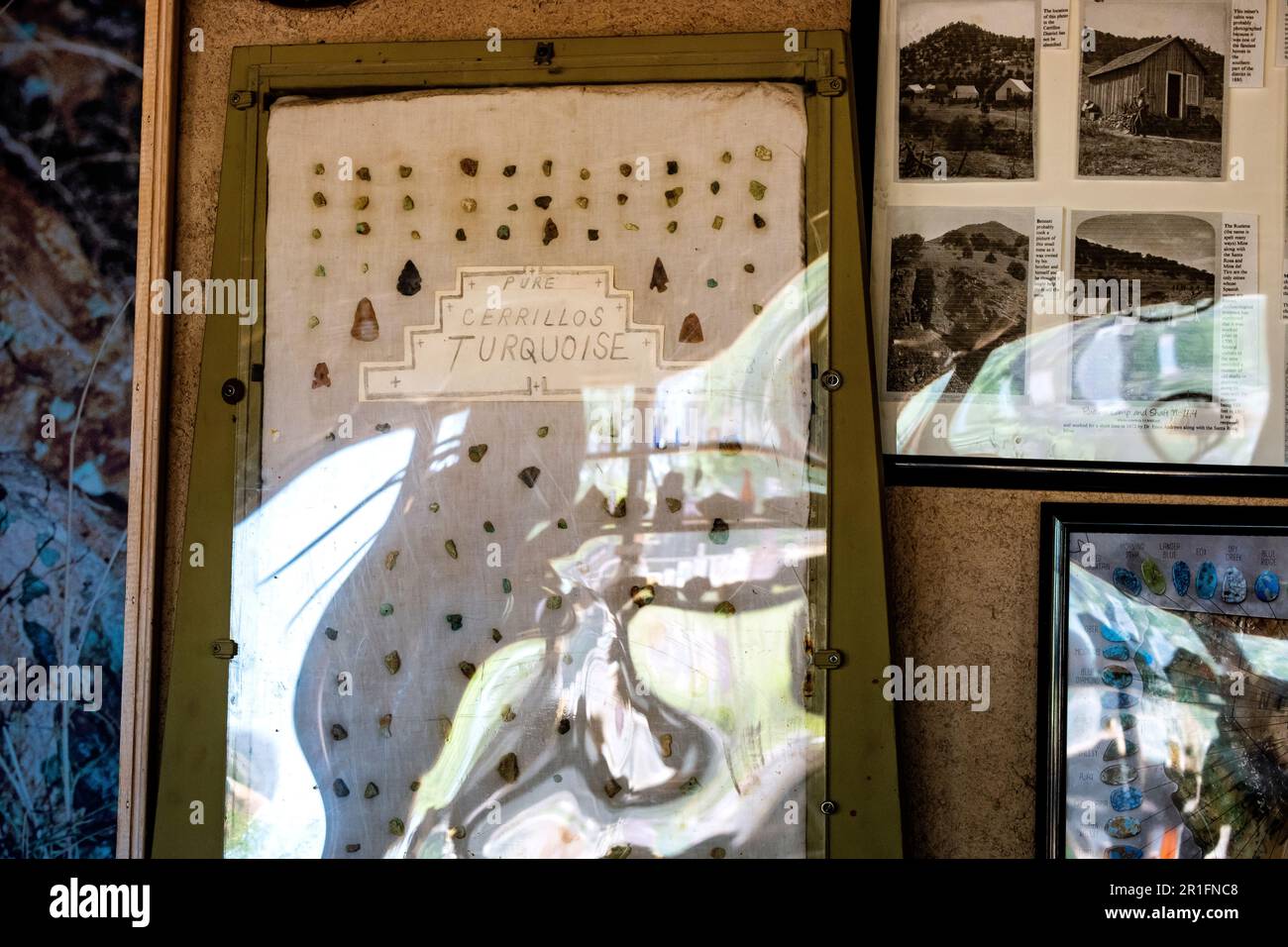 Ausstellung im Turquoise Mining Museum, Cerrillos, New Mexico, USA Stockfoto