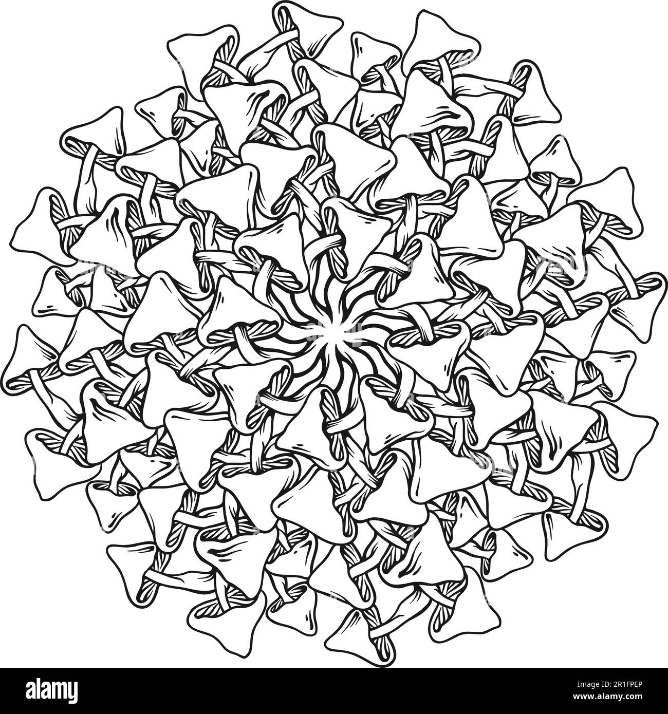 Geometrie psychedelische Mandala magische Pilze Zierartikel Illustrationen monochrome Vektorbilder für Ihre Arbeit Logo, Merchandise-T-Shirt, Aufkleber Stock Vektor