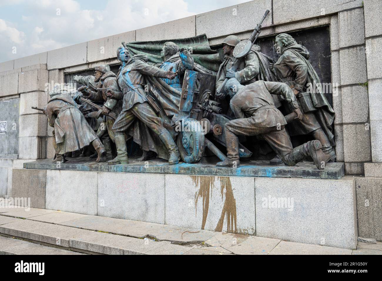 Sofia, Bulgarien. Mai 2023. Detail des Denkmals der Sowjetarmee in einem Park im Stadtzentrum Stockfoto