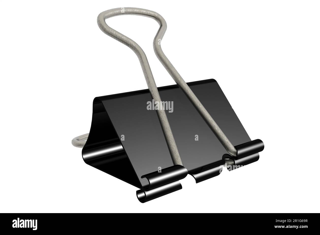 Schwarzer Binder-Clip, isolierte Nahaufnahme, 3D-Rendering Stockfoto