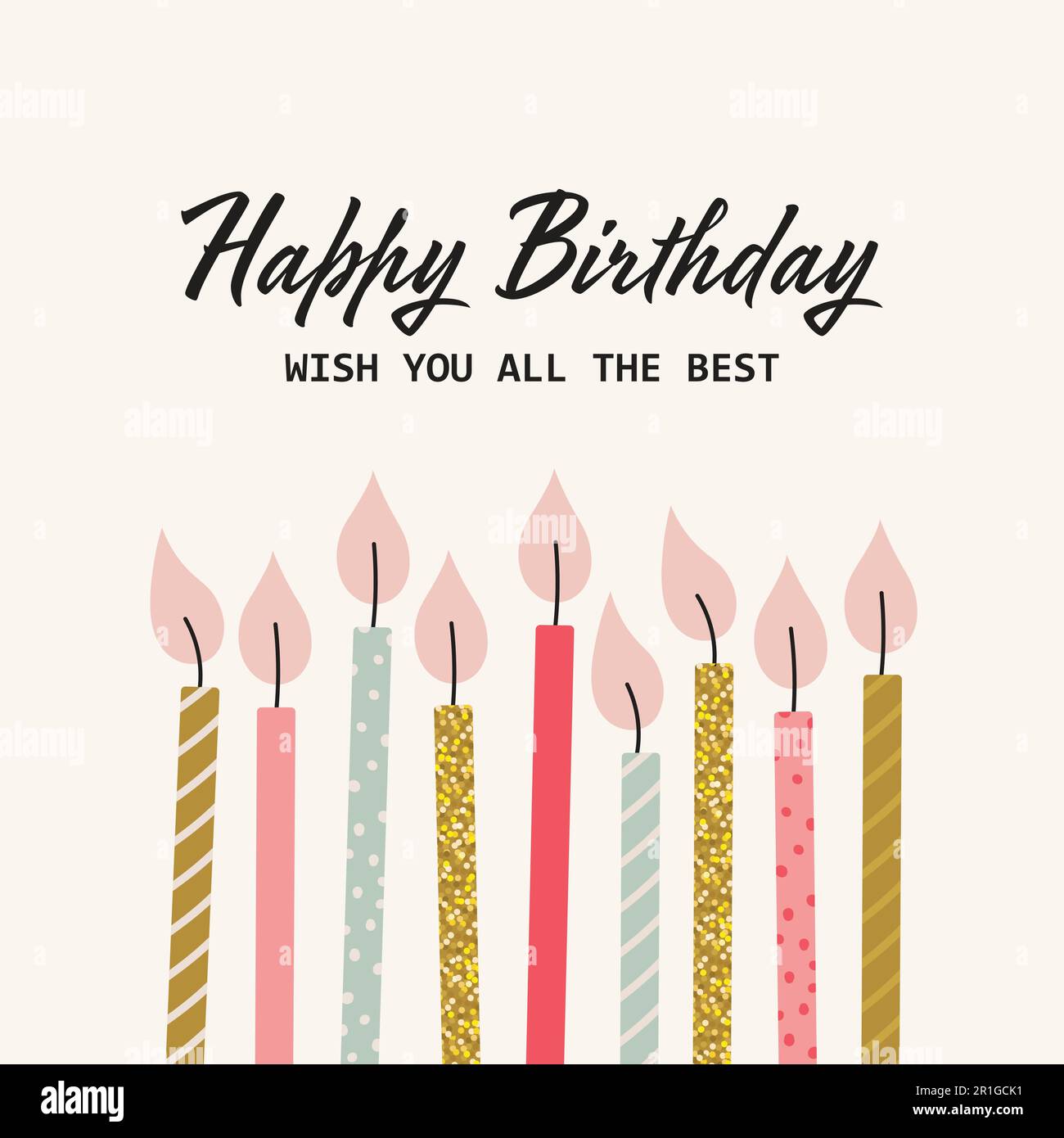 Glückwunschkarte zum Geburtstag mit Kerzen. Vektordarstellung im handgezeichneten einfachen Stil Stock Vektor