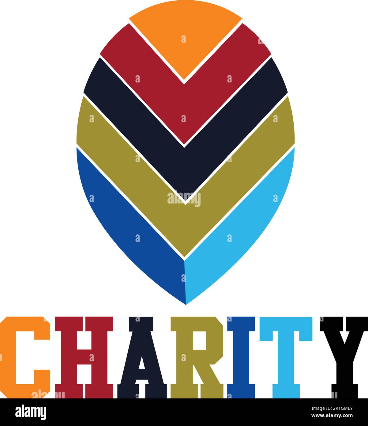 Wir stellen vor: Die Charity Logo-Vorlage, ein farbenfrohes und auffälliges Design, das sich perfekt für gemeinnützige Organisationen und Wohltätigkeitsorganisationen eignet, die eine Memora erstellen möchten Stock Vektor