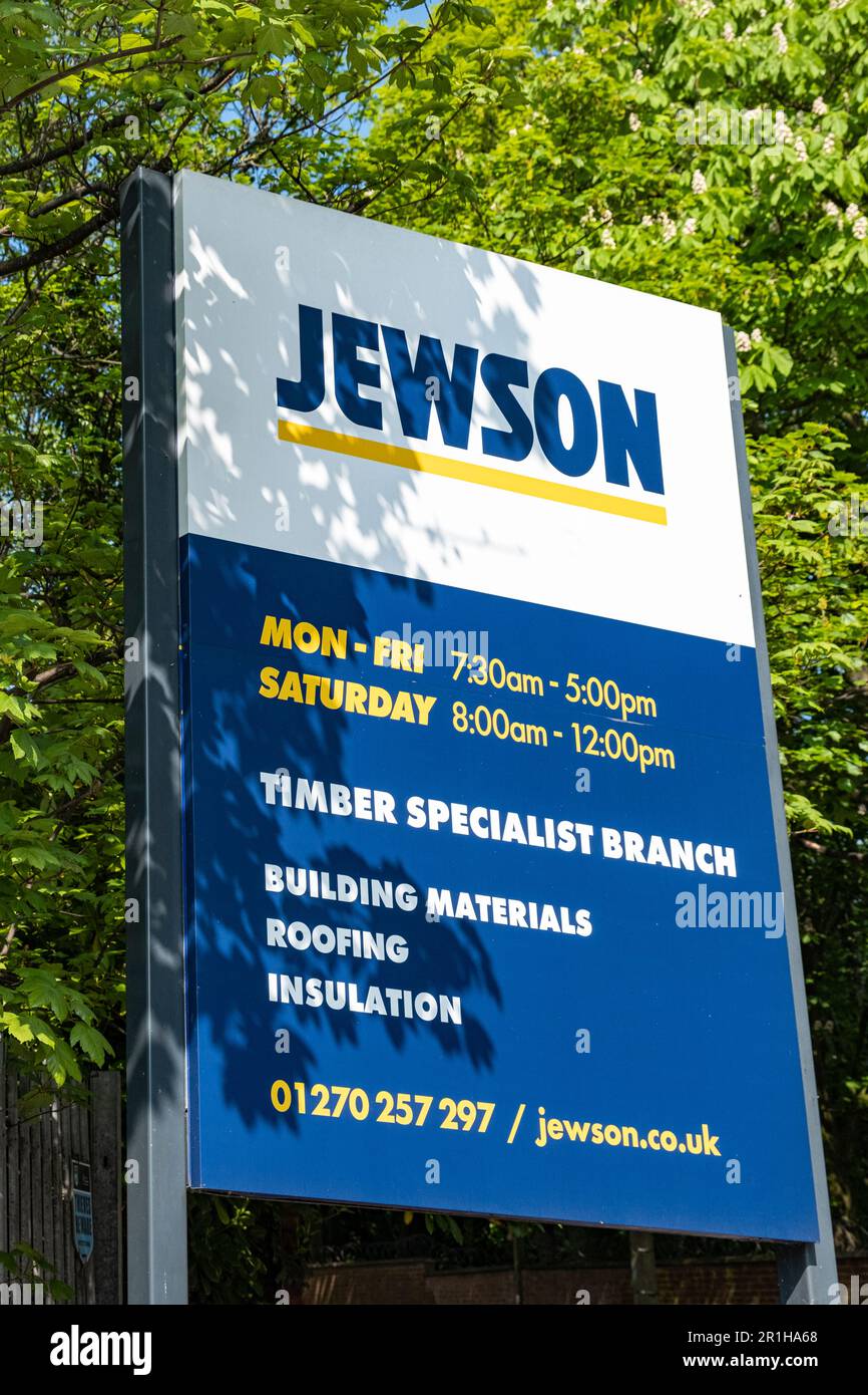 Nahaufnahme von Jewson Building Supplies Schild UK Stockfoto