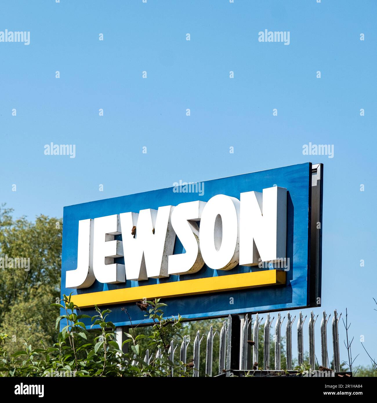 Nahaufnahme von Jewson Building Supplies Schild UK Stockfoto