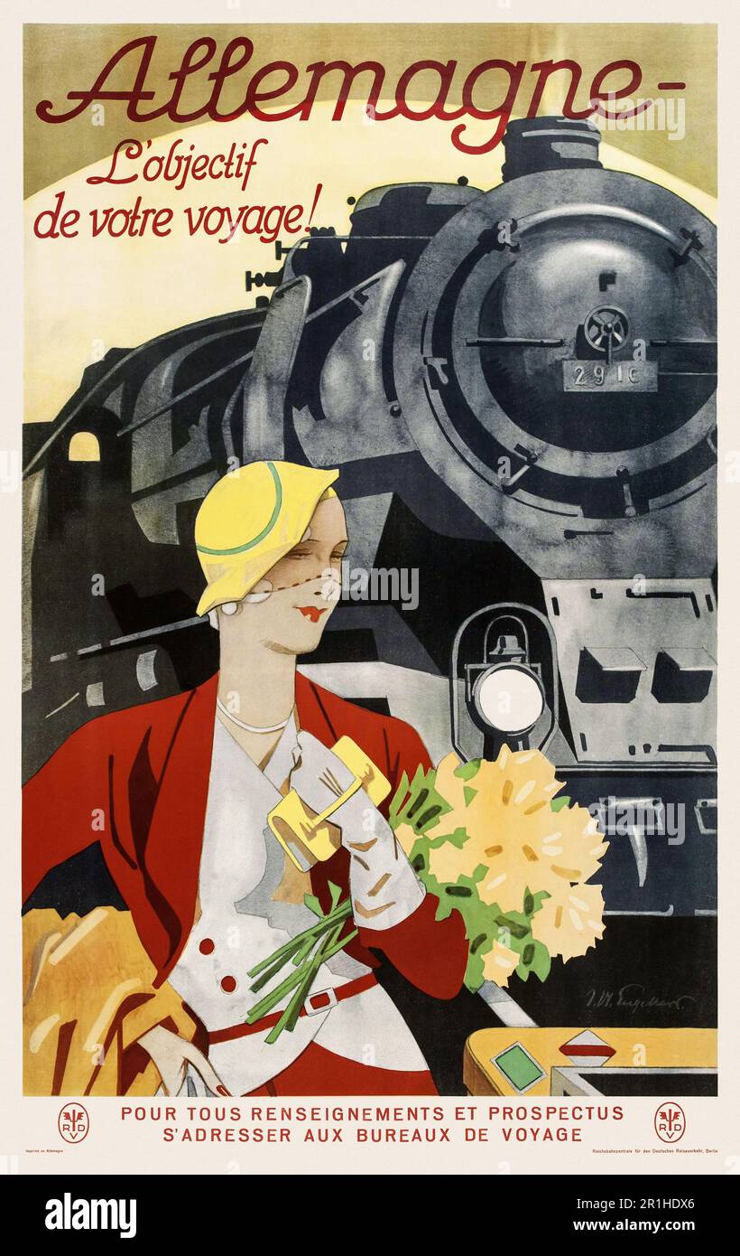 Allemagne, L'objectif de votre Voyage von Julius Ussy Engelhard (1883-1964). Poster 1928 in Deutschland veröffentlicht. Stockfoto