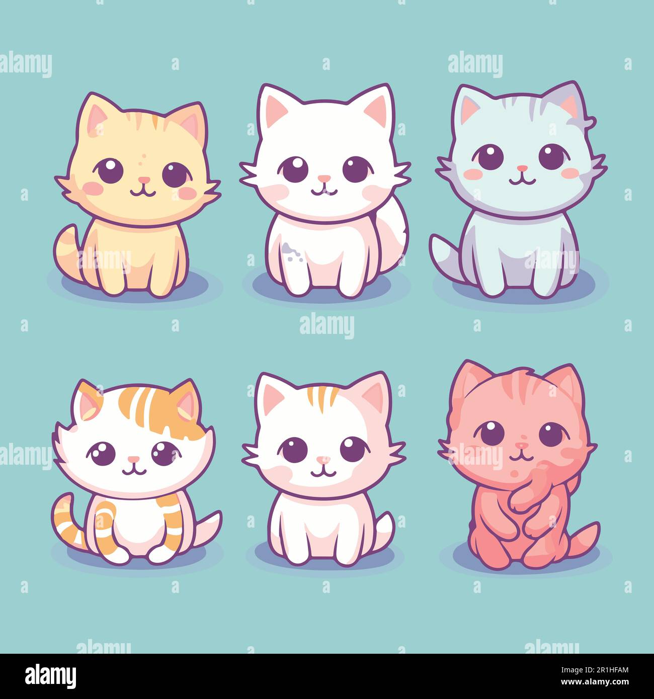Eine Sammlung süßer Katzen in verschiedenen Posen.flache Katzenvektordarstellung. Stock Vektor