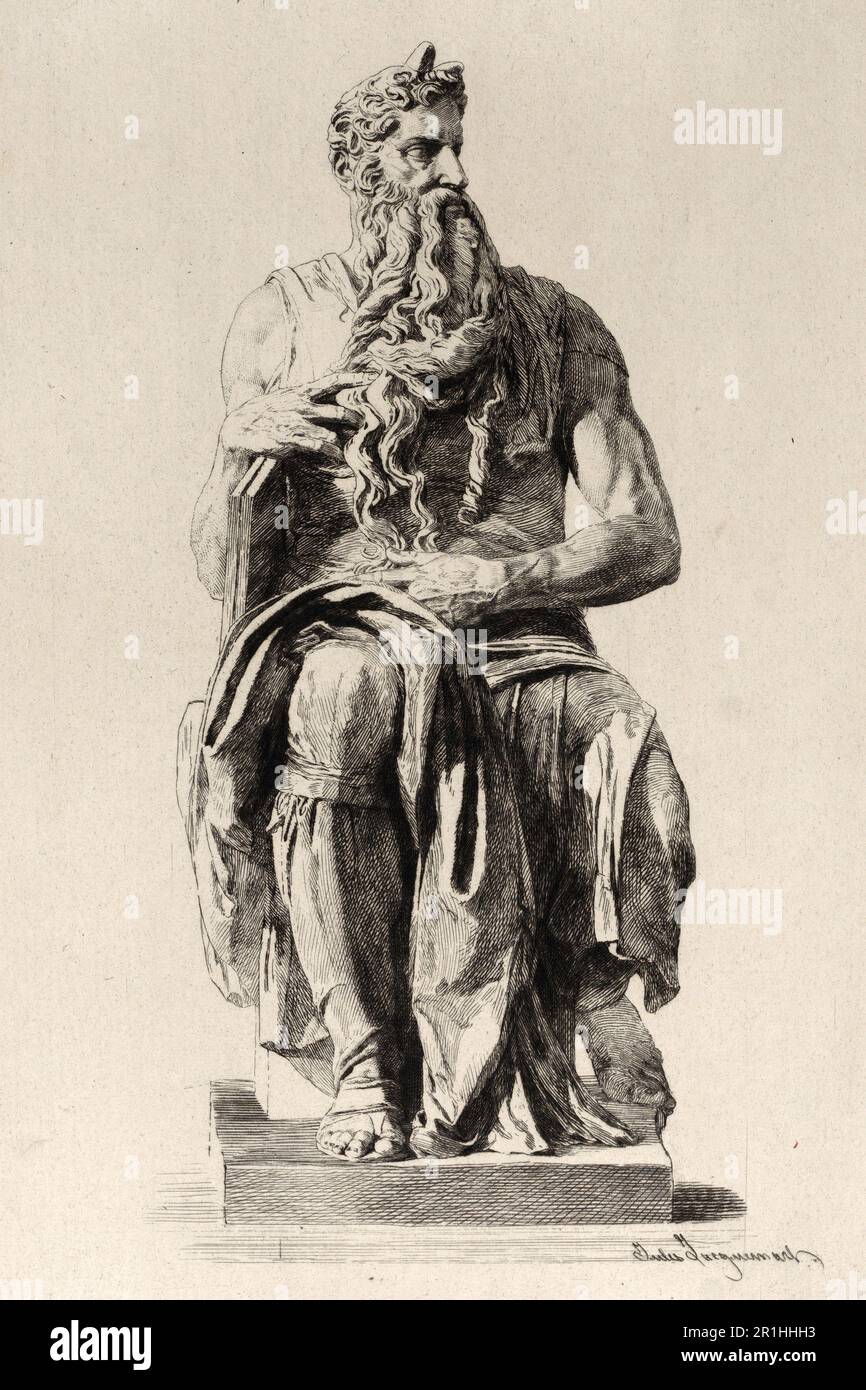 Geschichte des Propheten Moses, Moses, nach Michelangelo, historische, digital restaurierte Reproduktion eines Originals aus dem 18. Oder 19. Jahrhundert Stockfoto